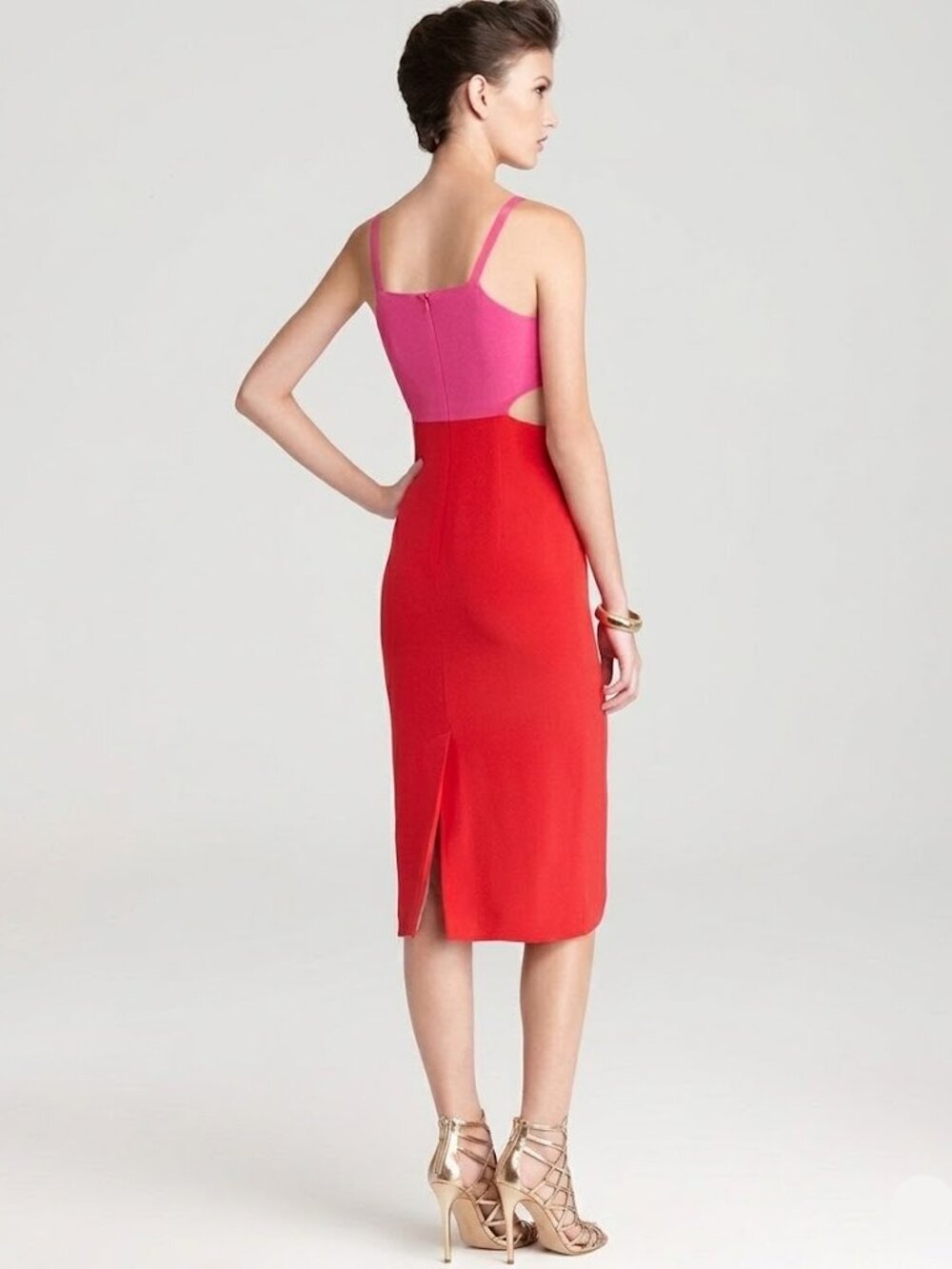 Mara Hoffman 100% Silk Waist Cut Out Color Block Midi Dress Fuchsia Red 8 - Picture 3 of 6